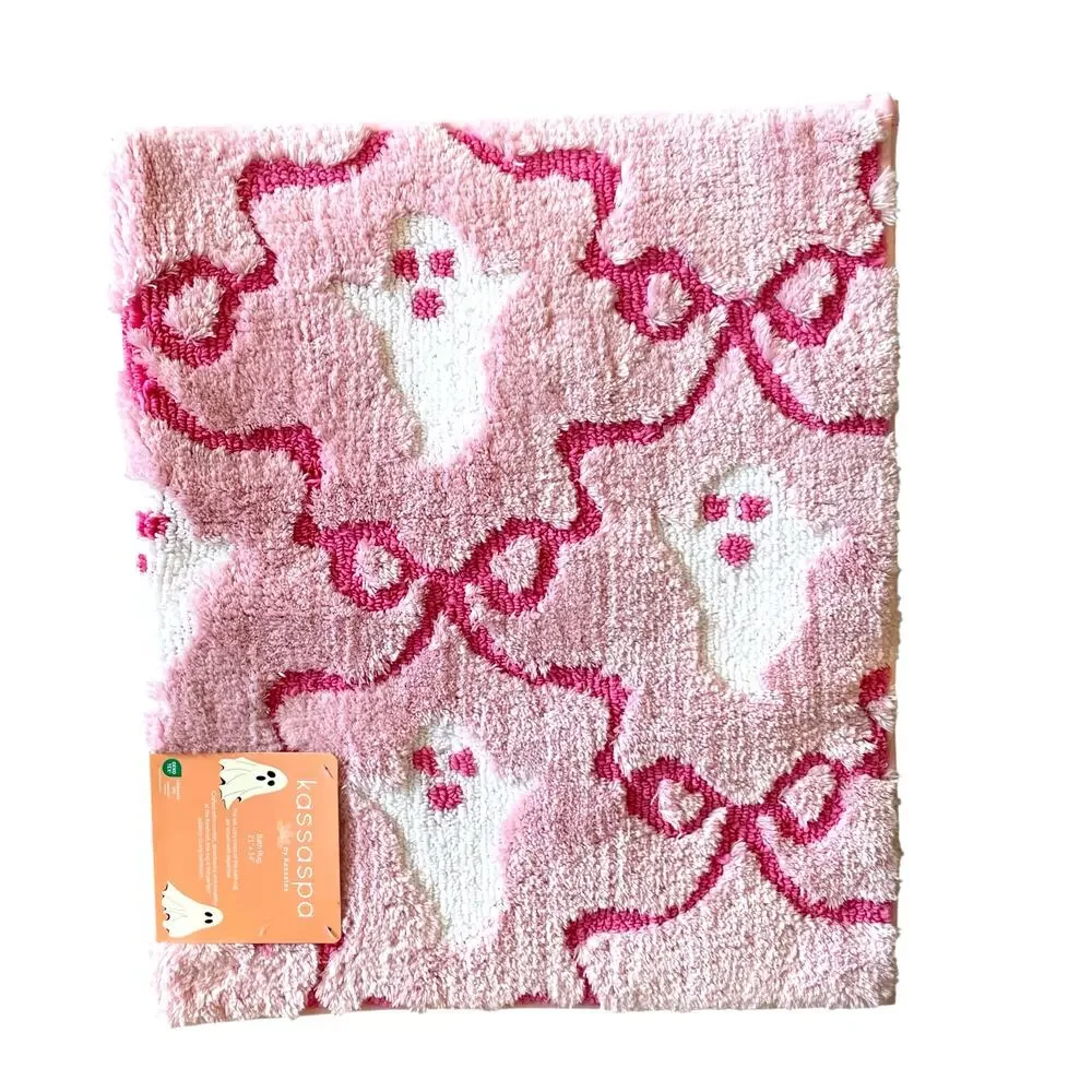 Kassatex GHOST BOWS Halloween Bath Rug 21x34 Pink & White Spooky Boo New